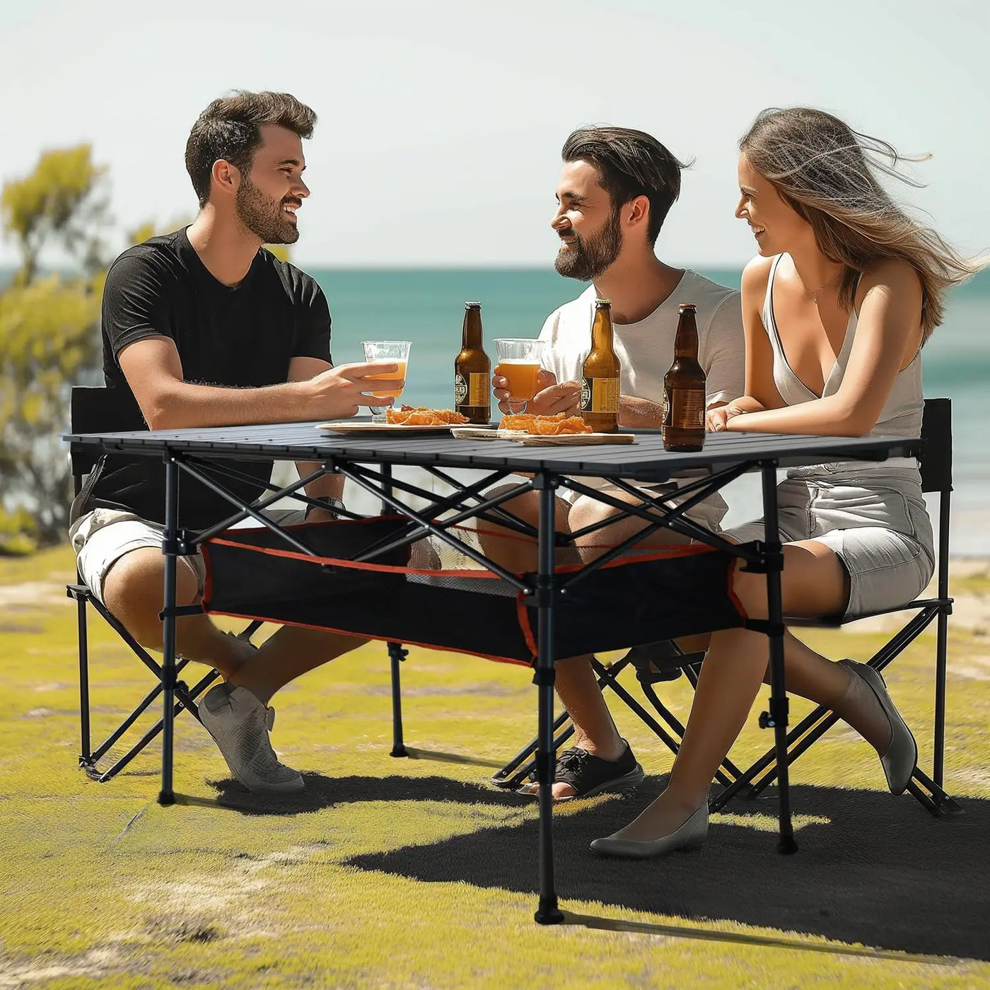 Acode Folding Camping Table, Portable Aluminum Roll-Up Picnic Table With Adjustable Height, Large Storage Bag And Carrying Bag,