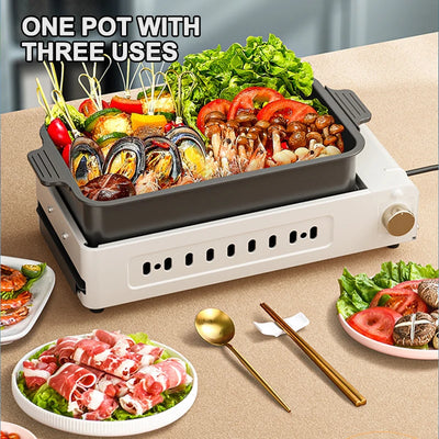 2200W Multifunction 3-in-1 Grill Pan Household Electric Barbecue Machine Smokeless Electric BBQ Hot Pot Split Cooking Pot 220V