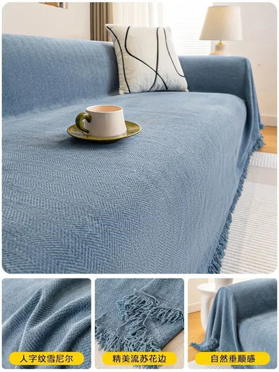 1PC Cream Wind Solid Color Sand Hair Towel Full Cover Cloth Sofa Cushion Cover Nordic Sofa Blanket Four Seasons Universal