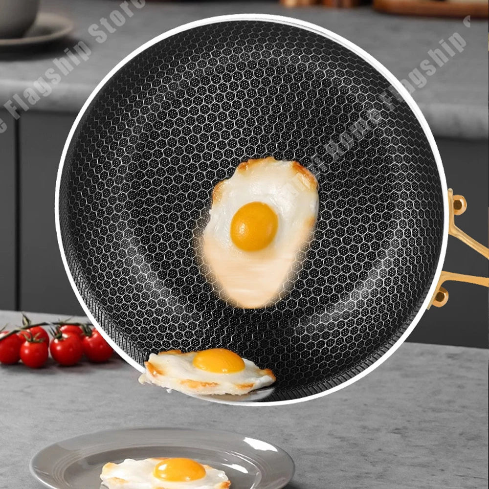 316 Stainless Steel Frying Pan Wok Non-stick Cooking Honeycomb Steak Gas Stove Pot Induction General Saucepan Kitchen Cookware