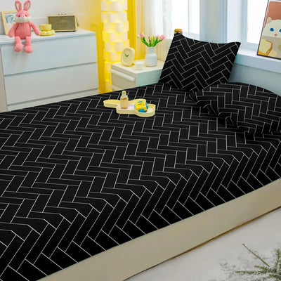 1 Simple Modern Geometry Printed Matte Fitted Sheet, Bedroom Printed Bed Cover, Bedding (Excluding Pillowcases)