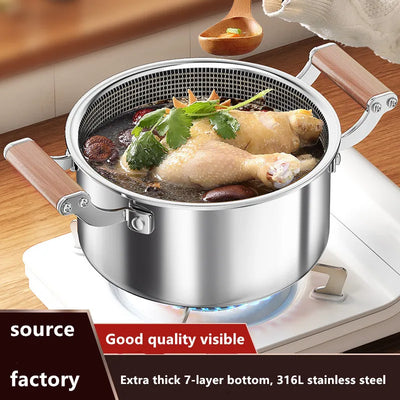 316 Stainless Steel Soup Pot Honeycomb Non-stick Pot with lid Household Hot Pot Induction Cooker Gas Stove Universal Frying Pan