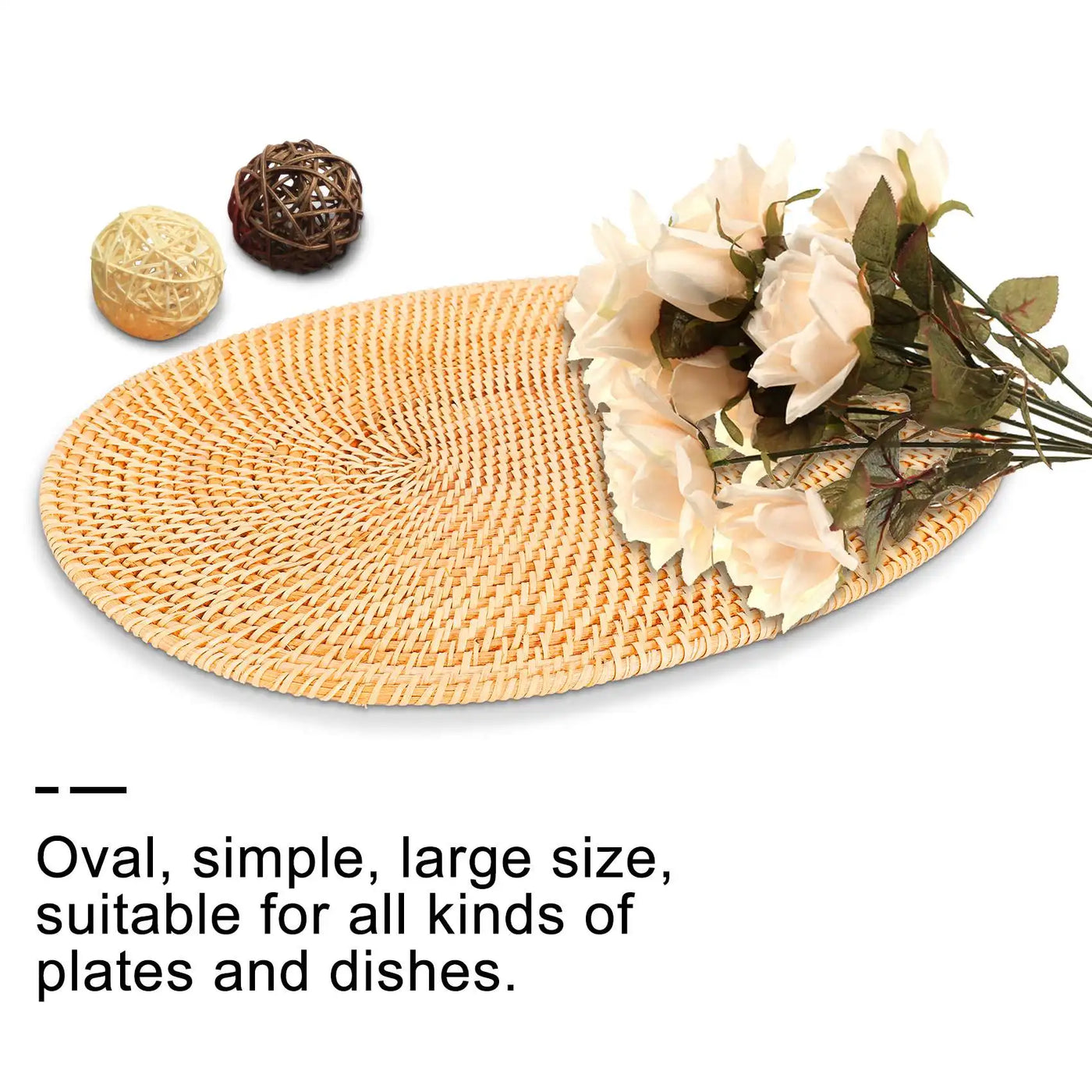 MCGS-2 Pcs Oval Rattan Placemat,Natural Rattan Hand-Woven,Tea Ceremony Accessories,Suitable for Dining Room, Kitchen,Etc