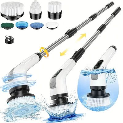 Electric Spin Scrubber Shower Scrubber Cordless Cleaning Brush with 7 Replaceable Brush Heads and Squeegee Adjustable Extension