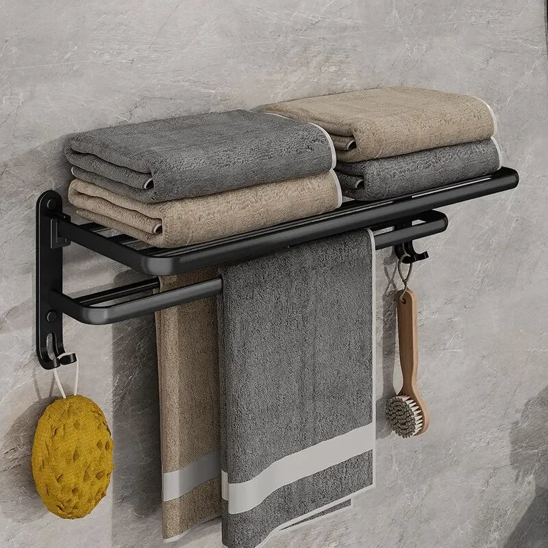 50CM Foldable Matte Black Towel Bar with Hook Wall Mounted Aluminum Towel Rack for Bathroom Toalleros De Baño Toalleros