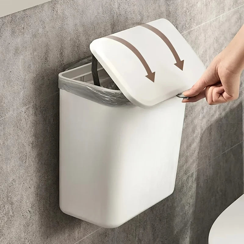 Effortless Cleanup Space-Saving White Wall-Mounted Trash Bin for Kitchen - Durable Plastic, Multi-Functional Garbage Storage