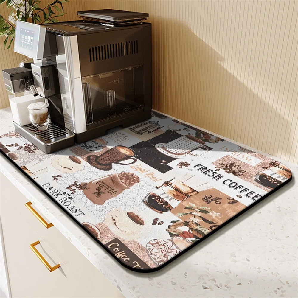 Coffee Cup Drying Mat Cartoon Black Non-slip Absorbent Mat Diatoms Tableware Kitchen Counter Drain Mat Coffee Bar Drain Mat