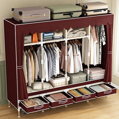 Simple wardrobe with drawers, fabric, dust-proof and durable assembly, suitable for dormitory, bedroom, rental room