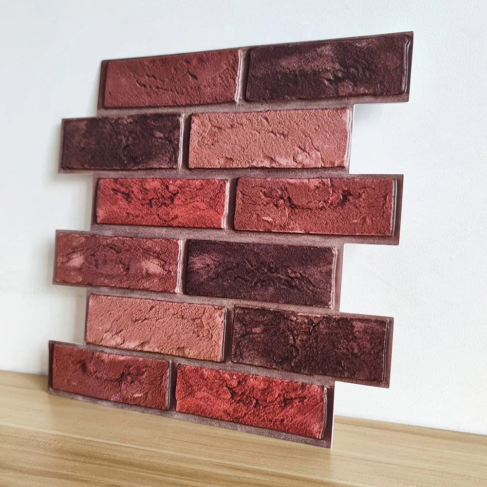 5PCS 10PCS of Deep Red Brick Pattern Self-adhesive Wall Sticker,2024 New Model,Waterproof and Can Be Cut,Ceramic Tile Decoration