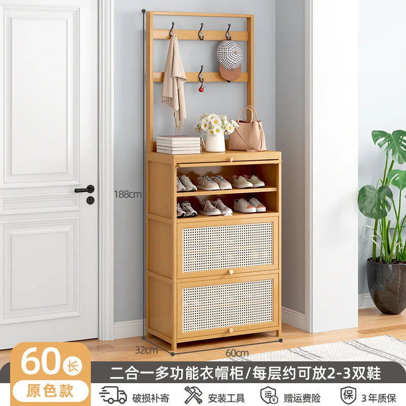 Multifunctional Shoe Rack Breathable Hanging Storage Shoe Cabinet Hallway Living Room Flip Door Rattan Shoe Organizer Cabinet