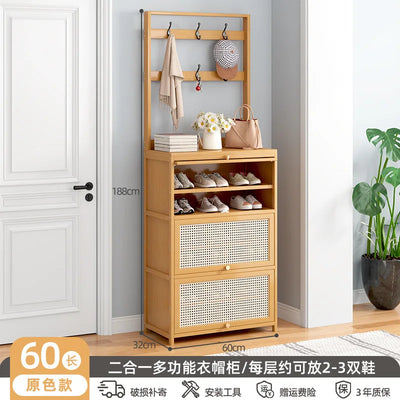 Multifunctional Shoe Rack Breathable Hanging Storage Shoe Cabinet Hallway Living Room Flip Door Rattan Shoe Organizer Cabinet