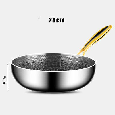 316 Stainless Steel Frying Pan Wok Non-stick Cooking Honeycomb Steak Gas Stove Pot Induction General Saucepan Kitchen Cookware