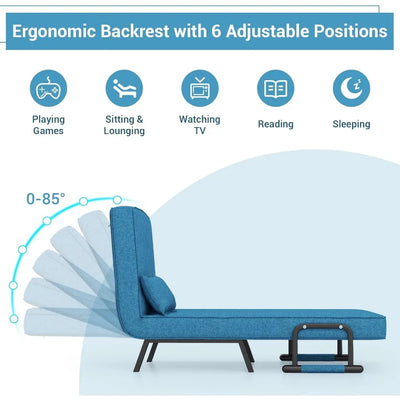 4-in-1 Folding Sofa Bed with 6-Position Adjustable Backrest, Upholstered Chaise Lounge with Removable Pillow