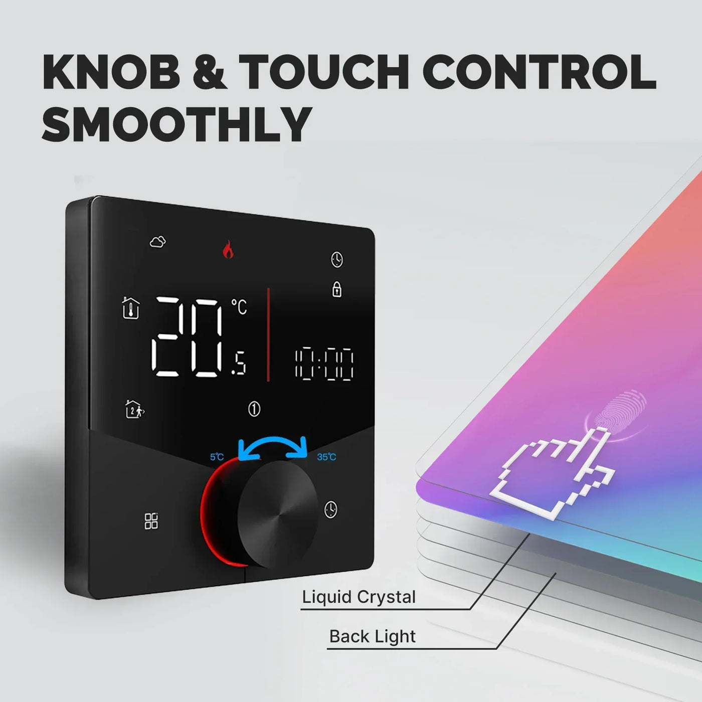 MOES Smart Knob Thermostat,WiFi Gas Boiler Electric Heating Temperature Controller,LCD Display Touch Screen,Tuya,Alexa,Google