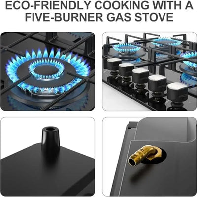 36" 5 Burner Gas Cooktop Built-in Stove Top Tempered Glass Panel NG/LPG Auto Ignition Hob Universal Nozzle Stainless Steel