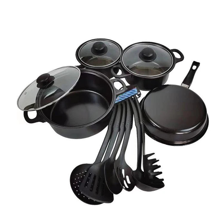 Black 13pcs Camping Saucepan Cast Iron Non Stick Cookware Set Cookware Pots And Pans Set Of Pot