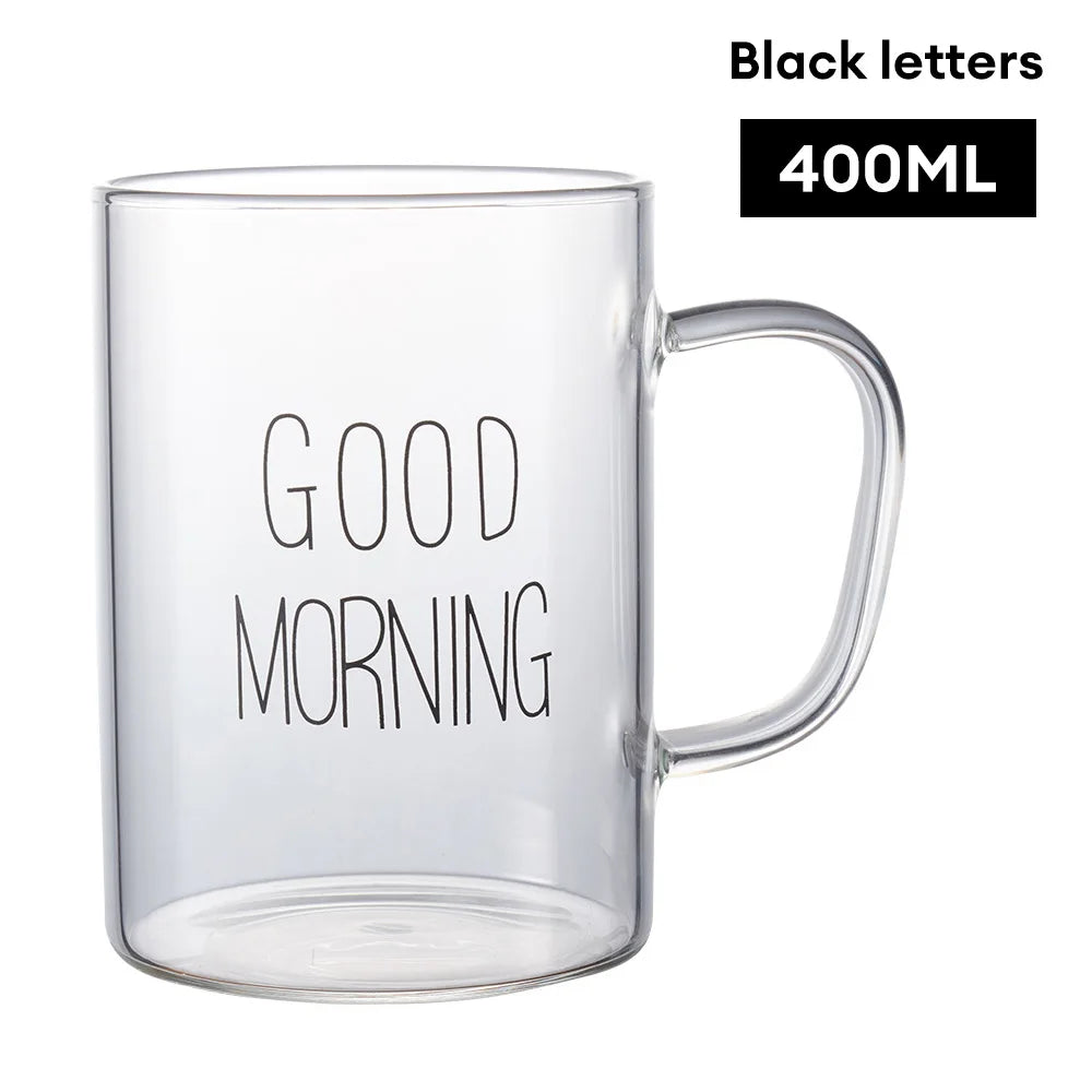 GOOD MORNING Coffee Mug Transparent Breakfast Cup Heat Resistant Glass Cup Teacup Iced Juice Water Cup Wine Beer Glass Drinkware