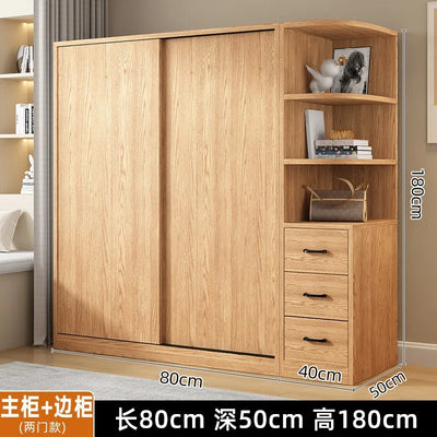 AOLIVIYA Wardrobe Household Bedroom Sliding Door Solid Wood Wardrobe Log Small Apartment Sliding Door Storage Cabinet Rental