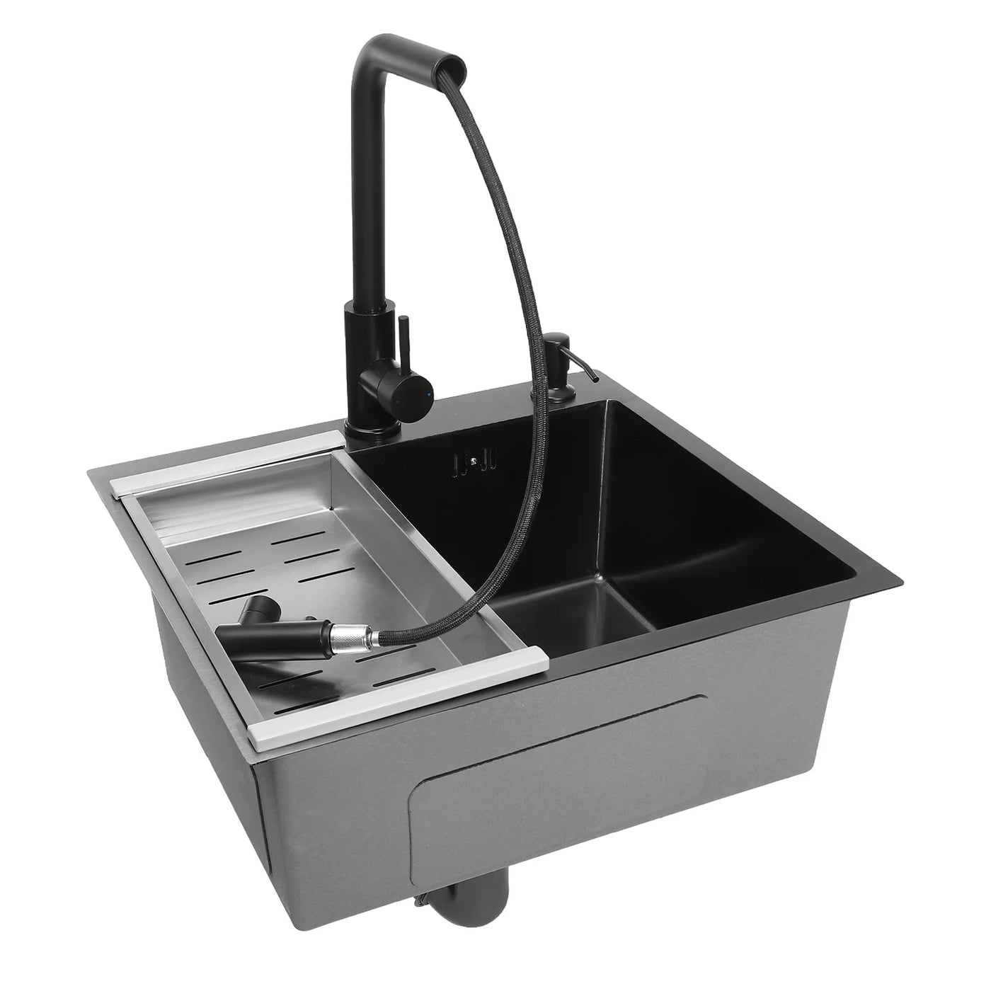 Stainless Steel Nano Coating Black Modern Kitchen Sink, Sink with Faucet, Multifunction Sink Set