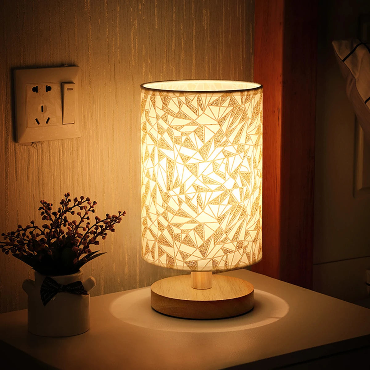 Linen Table Lamp Touch LED Linen Night Lamp w/Warm White Light Linen Nightstand Lamp for Bedroom Living Room