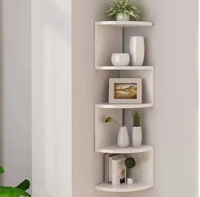 5 Layers Wooden Corner Shelf Floating Semi-Circle Storage Shelves Bookshelf Wall Display Corner Shelf Home Decor