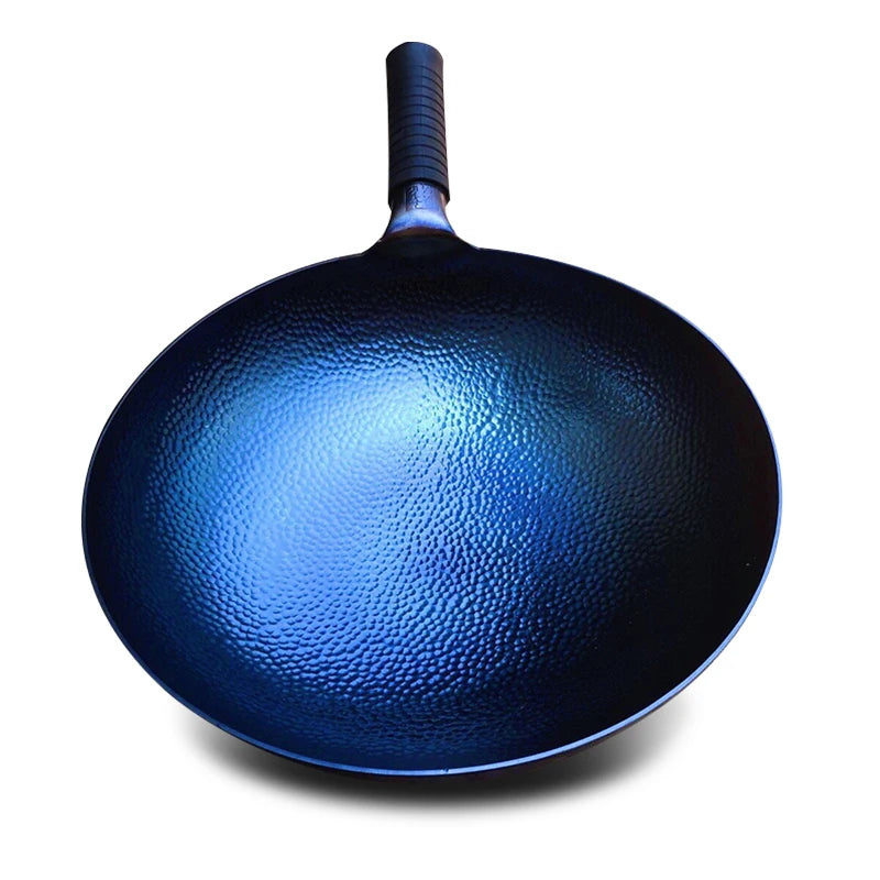 Chinese Iron Woks Set,32/34/36cm Hand Hammered Non-stick Gas Pot and Frying Pan Thickened Uncoated Wok,Wood lid,iron Utensil Set