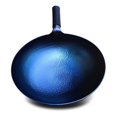 Chinese Iron Woks Set,32/34/36cm Hand Hammered Non-stick Gas Pot and Frying Pan Thickened Uncoated Wok,Wood lid,iron Utensil Set