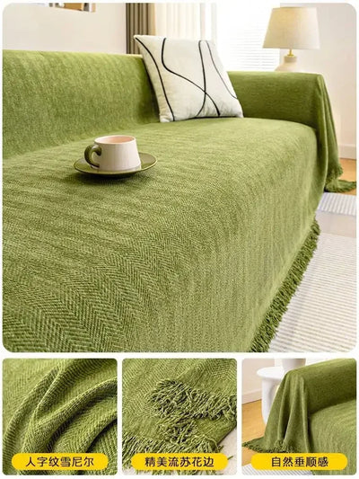 1PC Cream Wind Solid Color Sand Hair Towel Full Cover Cloth Sofa Cushion Cover Nordic Sofa Blanket Four Seasons Universal