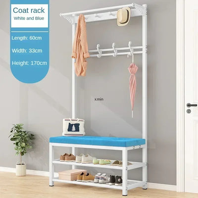 Mobile Coat Rack Shoe Bench Bedroom Metal Hanging Clothing Home Entryway Furniture Clothes Rack Shoe Bedroom Stool