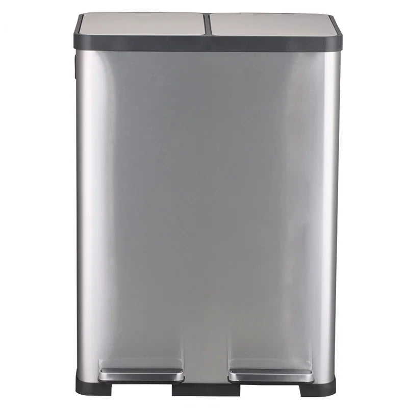 60 Liter Step Garbage Bin Dual Compartments Kitchen Stainless Steel Trash Can