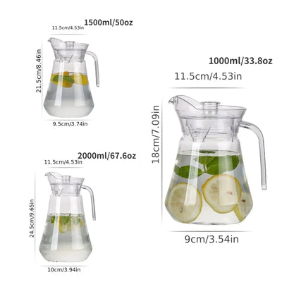 2pcs Clear Iced Water Jug with Lid and Handle, Heat Resistant  Tea Pitcher for Juice, Milk, Cold or Hot Beverages- Very Durable,