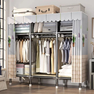 Durable Alloy Steel Wardrobe  HighCapacity Closet with Polyester Taffeta, Easy Clean Bedroom Storage, Clothing Organizer