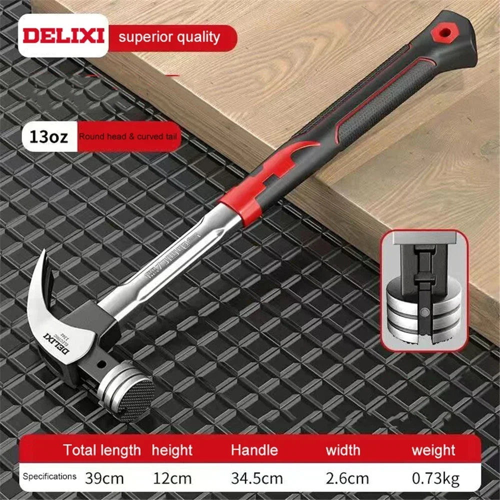 DELIXI High Carbon Steel Fiber Claw Hammer Handle Multifunctional Hammer Woodworking Nail Pulling and Hammering Tools