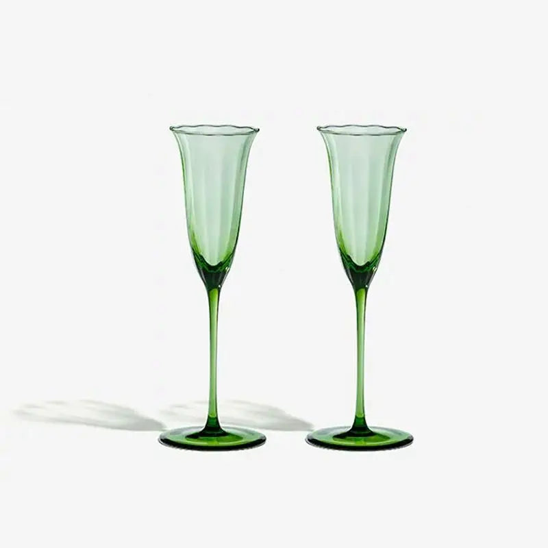 Nordic Retro Flower Wine Glasses Champagne Cup Set Crystal Goblet Glass Cocktail Glass Martini Cup Ribbed Pink Green Wine Glasse