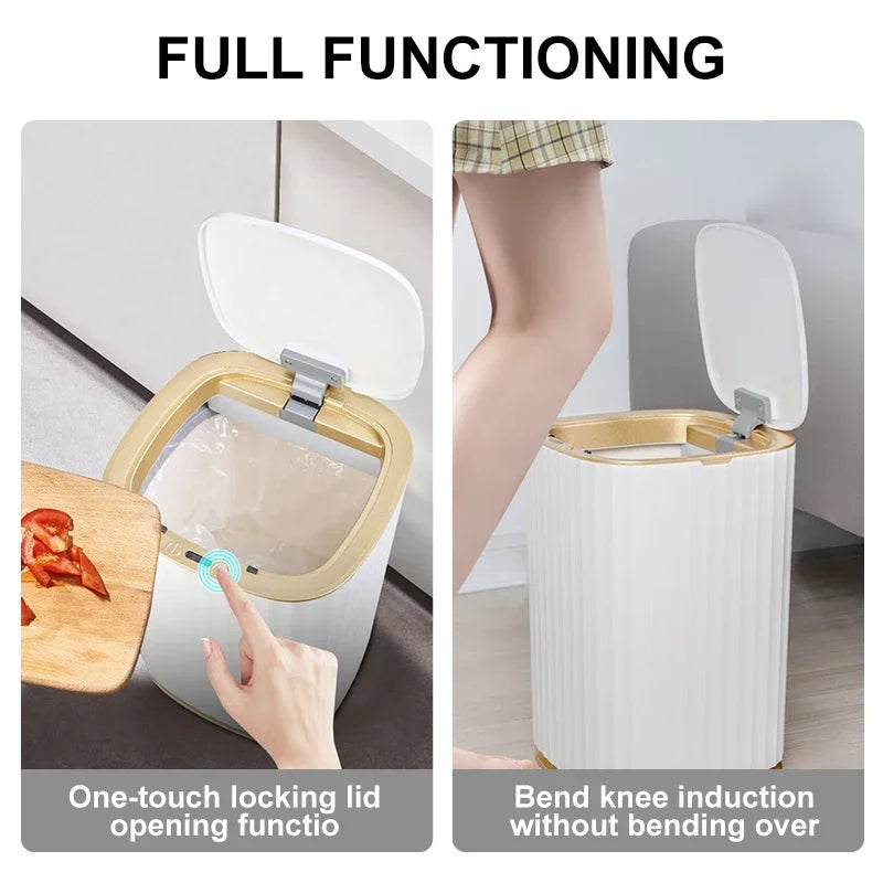 9/12/15L Smart Trash Can Large Capacity For Kitchen Bathroom Garbage Waterproof Trash Bin Induction Home Can Smart Automatic Bin