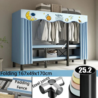 Foldable Installation-Free Wardrobe Heavy Duty Portable Closet With Cover Clothes Racks Simple Garment Rack For Hanging Clothes﻿