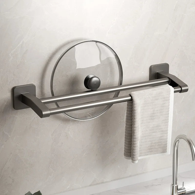 Bathroom Towel Holder White Without Drilling Bathroom Gray Towel Rack Towel Bar Self-Adhesive Bathroom Towel Rack Towel Rail