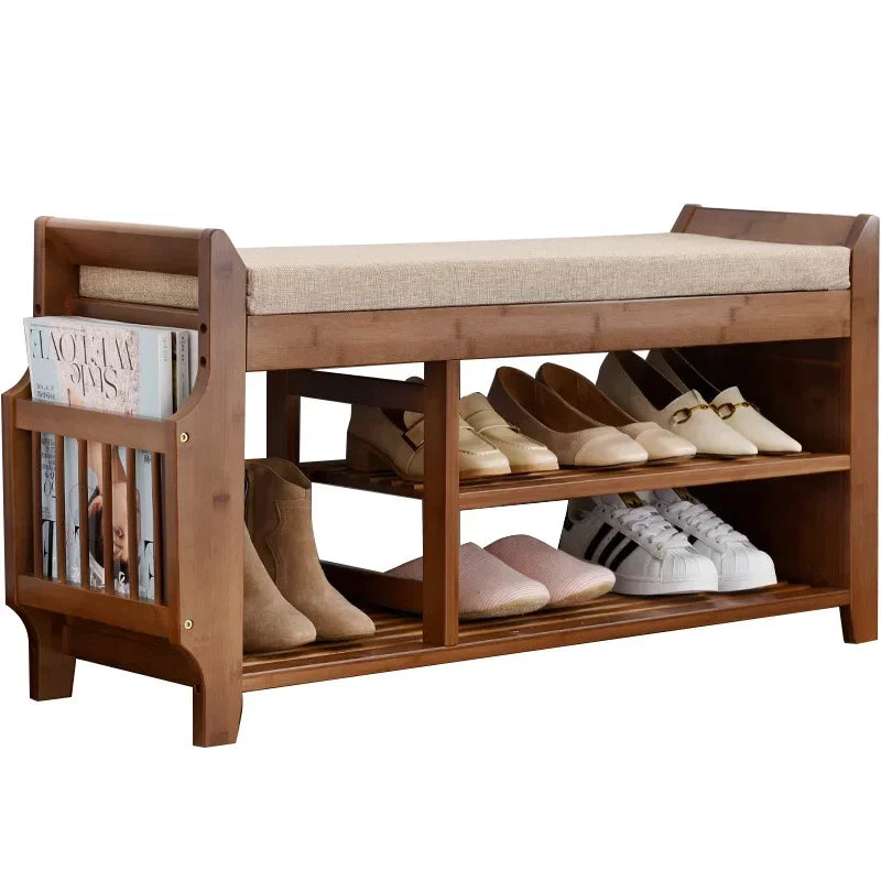 Shoe Storage Rack Bench With Double Layer Cushion Seat Living Room Shoe Organizer Entryway Storage Hallway Furniture Shoe Stool