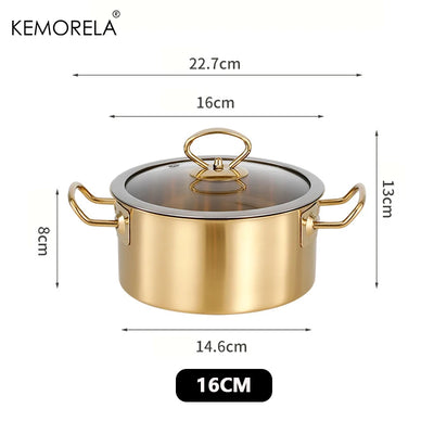 1PCS Stainless Steel Double-Ear Small Hot Pot Thickened 16/18cm Instant Noodle Pot Soup Pot Induction Cooker Gas Stove Universal