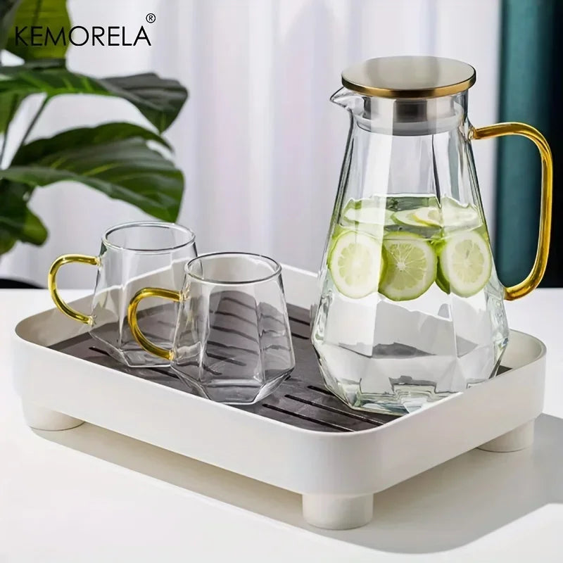 1PCS Diamond Texture Glass Teapot Set Hot Cold Water Kettle Water Jug Transparent Coffee Pot Home Water Carafe Glass Pitcher