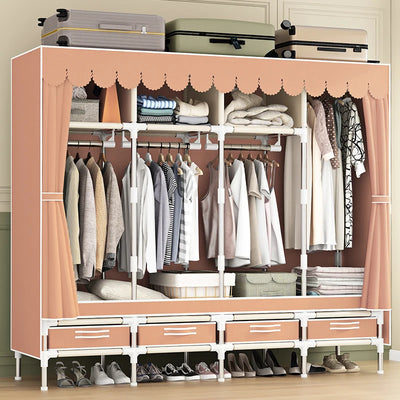 Simple wardrobe, 4 drawers and 1 dust cover, portable, sturdy and easy to install, suitable for both bedrooms and dormitories