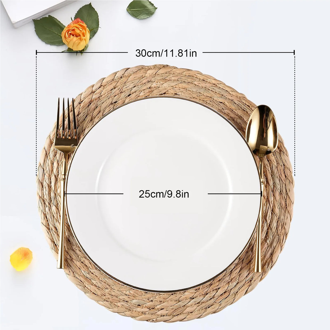 1PCS Round Braided Placemat Washable Round Placemats for Kitchen Table Round Table Mats for Party BBQ Christmas Everyday Use