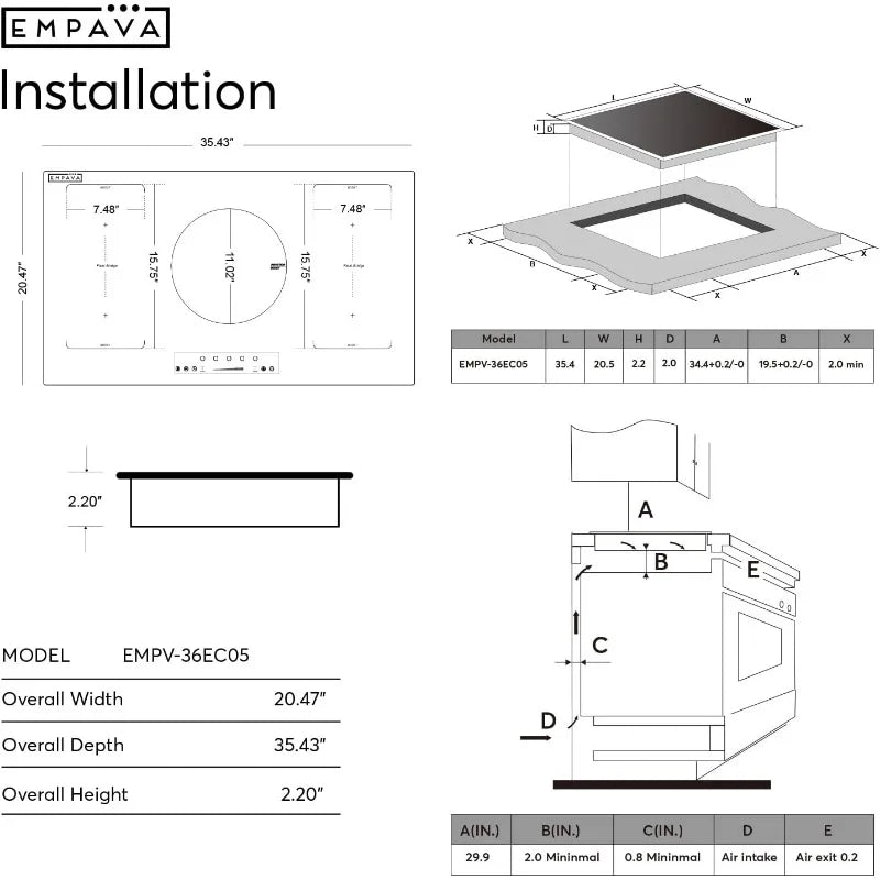 Empava 36 Inch Induction Hob Electric Cooktop, Flat Glass Top Stove 5 Burners Bridge Function,Timer,Pause,Child Lock,Booster