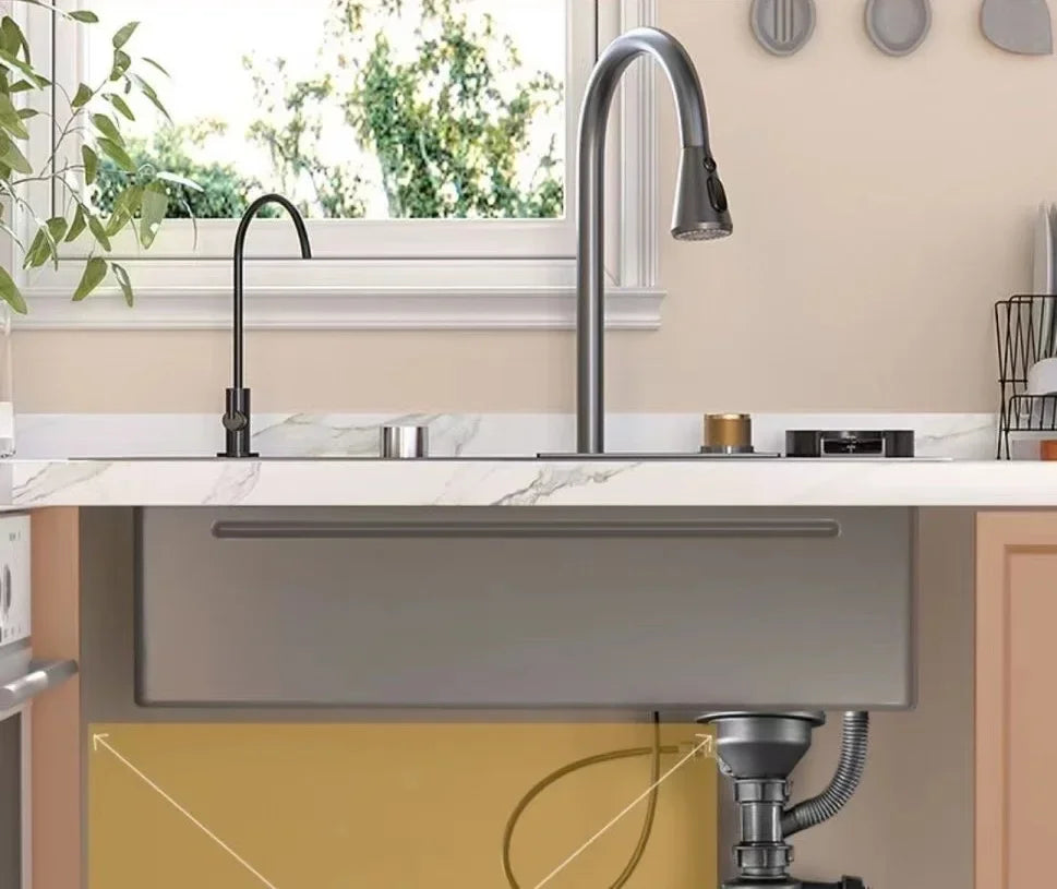 waterfall faucet, large single sink, stainless steel material, the best-selling sink in China