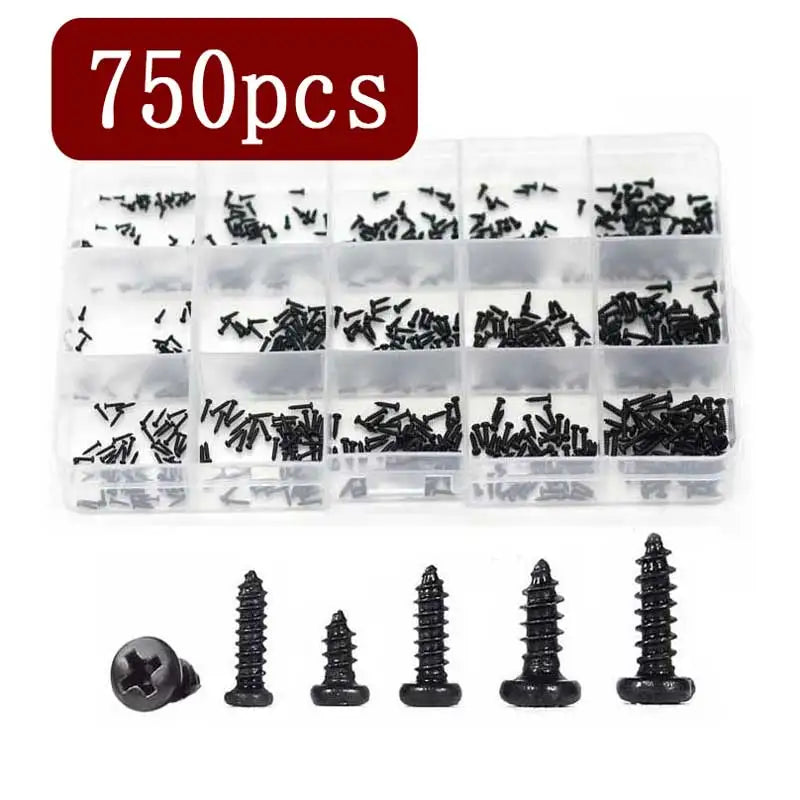 M1 M1.2 M1.4 M1.5 M1.7 Phillips Head Micro Screws PA Round Head Self-tapping Wood Screws Kit 750Pcs Small Electronic Screws Set