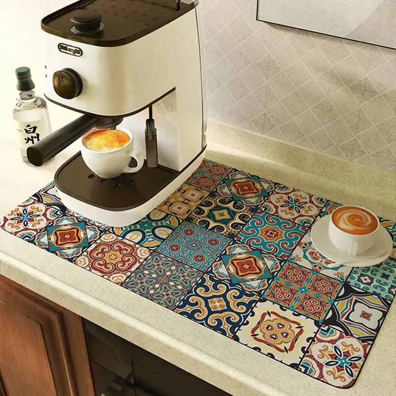 Super Absorbent Coffee Machine Drying Mat Soft Diatom Mud Draining Pad Non-Slip Dish Drying Mat For Kitchen Countertop