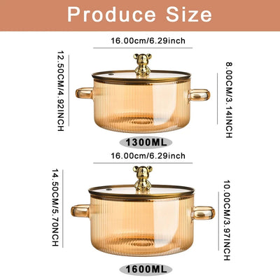 Glass Cooking Saucepan Stovetop Safe Heat Resistant Borosilicate Glass Cookware Stovetop Pot Set Simmer Pot with Cover and Handl