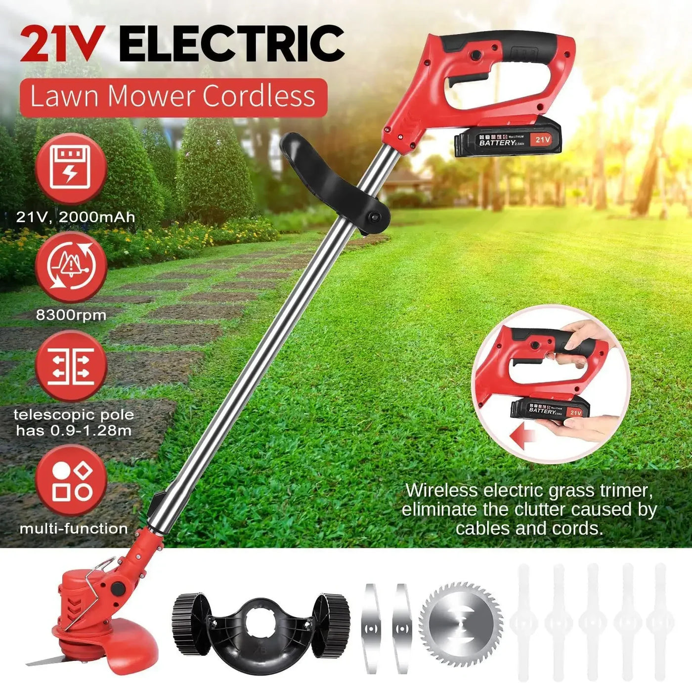 Electric Lawn Mower Orchard Grass Trimmer Lithium Battery High Power