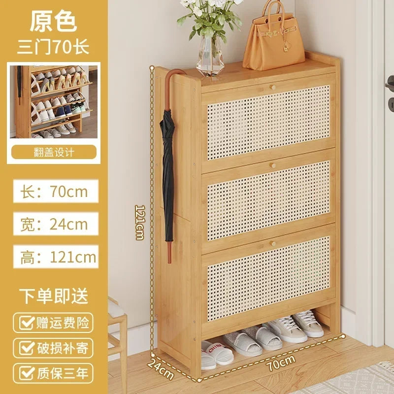 Bamboo Multi-layer Shoes Organization Rattan Flip Shoe Rack Living Room Against The Wall Boot Shelf Versatile Storage Cabinet