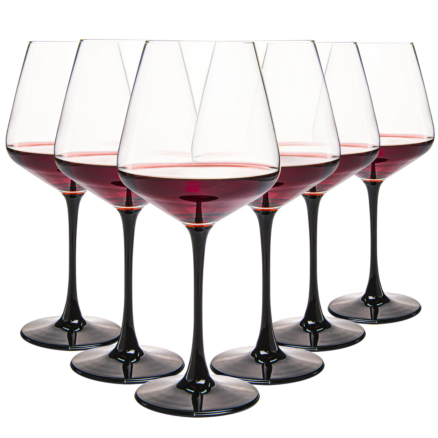 Wine Glasses with Black Stem & Base, Set of 6, 20 oz Large Clear Burgundy Wine Glasses, Dishwasher, Dishwasher Safe